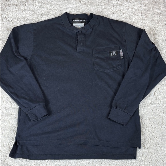 WOLVERINE MEN'S FR, CAT 2, LONG SLEEVE HENLEY, Navy Blue, Size Medium - Picture 1 of 8